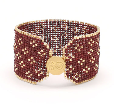 Brazalete Telar Dorado Grueso Miniflor Rojo